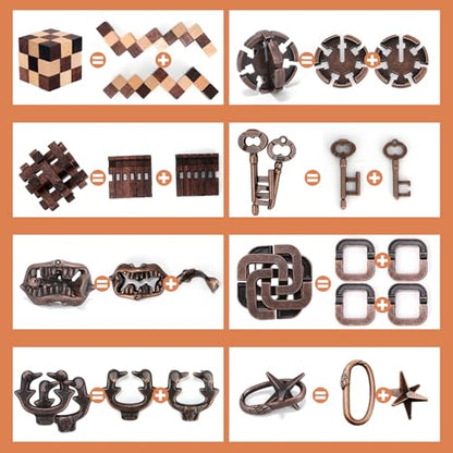 8 Pcs Brain Teaser Puzzles for Adults Teens - Wooden Puzzles 3D Puzzle Game Toys for Adults Teens - Metal Unlock Interlocking Puzzle Adult IQ Education Smart Toys - style: Style C