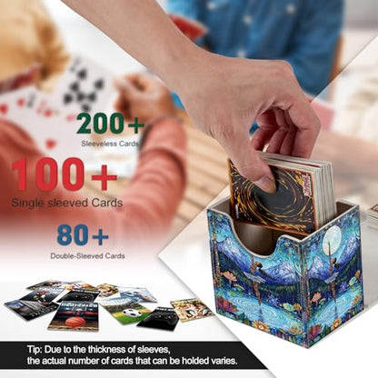 Card Deck Box, Card Storage Box Fits 100+ Single Sleeved Cards, Large Capacity PU Leather Card Storage Box with Strong Magnet for Magic Commander TCG/CCG, Mandala Moonlight Mystery - color: Mandala Moonlight Mystery