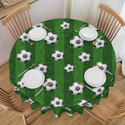 Soccer Table Cloths, Retro Green Field Sports Ball Football Boy Kids Baby Birthday Party Farmhouse Table Cover Decor for Kitchen Dining Room Outdoor Home, 36" Round - color: Ball-2, size: 36" (Round)