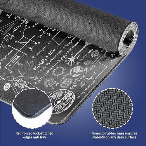 Science STEM Large Black Mouse Pad, Scientific Method Chart Doodle Desk Mat | Physics Chemistry Biology Math Formulas, Inspirational Quote White, Science Teacher, 31.5" x 11.8", Stitched Keyboard Mat - color: Science & Education Formulas