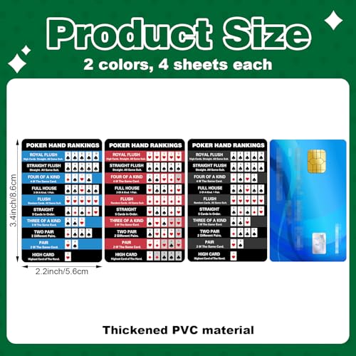 AmazingSpark Poker Hand Rankings Chart Rules Cheat Sheet Cards Poker Hands Ranking Card Beginners Quick Reference Guide Cheat Sheet for Texas Hold - color: Red,blue,black,