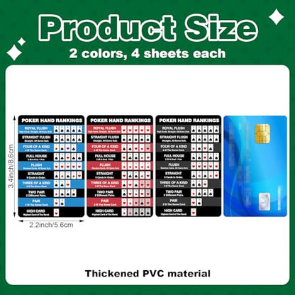 AmazingSpark Poker Hand Rankings Chart Rules Cheat Sheet Cards Poker Hands Ranking Card Beginners Quick Reference Guide Cheat Sheet for Texas Hold - color: Red,blue,black,