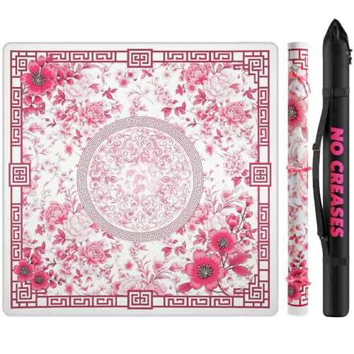 Mahjong Mat for Table 33" Rolled Packaging for American Mahjong Set | Waterproof Non-Slip Noise-Reducing Mah Jongg Mat,American Neoprene Mahjong Mat with Carrying Bag for Board Games(Pink) - color: Red 33 Inch