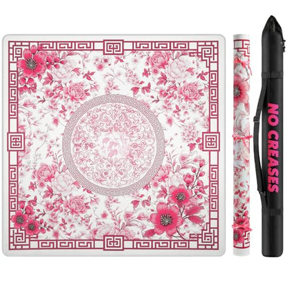Mahjong Mat for Table 33" Rolled Packaging for American Mahjong Set | Waterproof Non-Slip Noise-Reducing Mah Jongg Mat,American Neoprene Mahjong Mat with Carrying Bag for Board Games(Pink) - color: Red 33 Inch