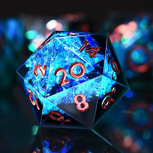 AUSTOR 7-Die DND Dice Set, Handmade Sharp Edge Polyhedral Dice for Dungeons and Dragons RPG MTG Table Games（Black & Blue） - color: Black & Blue