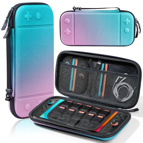 Switch 2 Carry Case Compatible with Nintendo Switch 2 Console,Large Capacity Switch 2 Case, Portable Hard NS 2 Travel Bag for Console & Accessories, 10 Game Card Slots (Pink Blue Gradient) - color: Pink Blue Gradient