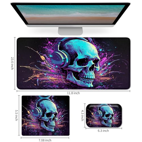Mouse Pad Desk Mat Ergonomic Wrist Support Pad Set,Mouse Wrist Rest Keyboard Pad with Stitched Edges and Non Slip Base-Skull DJ Music - color: Skull Dj Music