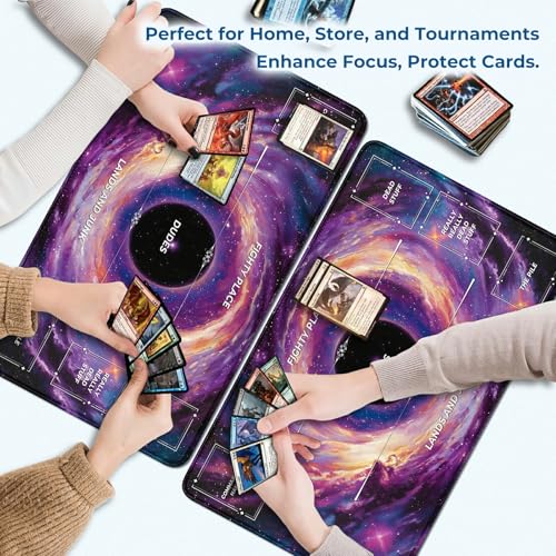 MTG Playmat 24x14 in, TCG Card Game Mat with Stitched Edges, Non-Slip Rubber Base, Waterproof Play Mat for Trading Card Games, 2mm Thickness with Storage Bag – Galaxy Black Hole