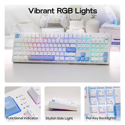 MechLands Vibe108 Full Size Mechanical Keyboard w/Knob, Multimedia Button | Wireless Gaming Keyboard with 10000mAh Battery, RGB Backlits, 104 Keys Hot Swappable, Custom Driver (Vela Silent Switch) - color: Vela Silent Switch