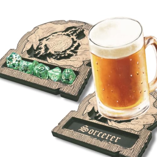 Dungeons and Dragons Dice Tray Coaster - DND Accessories - D&D Game Room Decor - Cute Wood Drink Coasters - Dungeons and Dragons Starter Set Gift - DND Miniatures Dice Tower - Set of 1 Sorcerer Class - color: Sorcerer