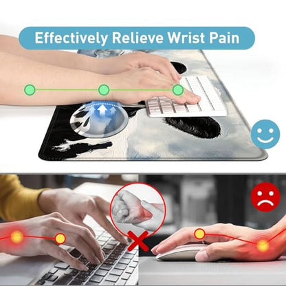 Large Mouse Pad and Keyboard Wrist Rest, Desk Pad for Keyboard and Mouse, 4-in-1 Large Gaming Mouse Pad with Wrist Support, Desk Mat for Home Office Study Game,Cute Cow - color: Cute Cow