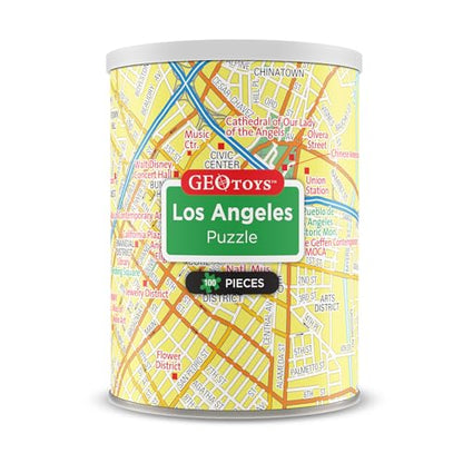 Geotoys Los Angeles Mini City Puzzle - 100 Piece Puzzles for Kids and Adults in Portable Can, 13" x 10" Educational Travel Puzzle for Ages 7 and Up - Mini Puzzles to Learn & Explore Geography - style: Los Angeles