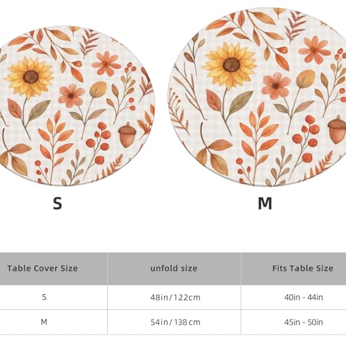 Famame Fall Foliage Sunflower on Plaid Round Fitted Tablecloth with Elastic Protector Table Kitchen Dinner Waterproof Oil-Proof Table Covers Fits 40"-44", Small - color: Fall Foliage Sunflower, size: Small (40"-44")