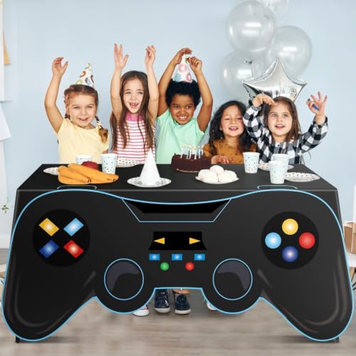 6 Ft Video Game Tablecloth Birthday Party Decoration Game Controller Shaped Table Cover Washable Polyester Party Supplies Game pad Table Covers Protector for Gamer Player Birthday Parties Decoration - style: Video Game