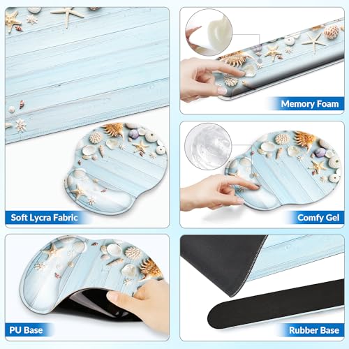 Desk Mat Set Keyboard and Mouse Pad with Wrist Rest Support | Ergonomic,Pain Relief, 4-in-1 Large Big Mousepad Computer Mats,Desk Pad Matt Mats for Desktop Home & Office - color: I-Blue Seashell