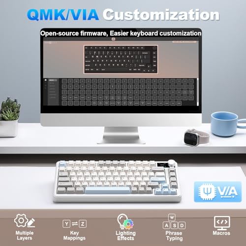 YUNZII B75 PRO MAX QMK/VIA Wireless Mechanical Keyboard | 75% Layout with Screen and Knob, Custom Hot Swap, Gasket, Creamy Switches, for Win/Mac (Beige,Candy Switch) - color: Beige, size: Candy Switch