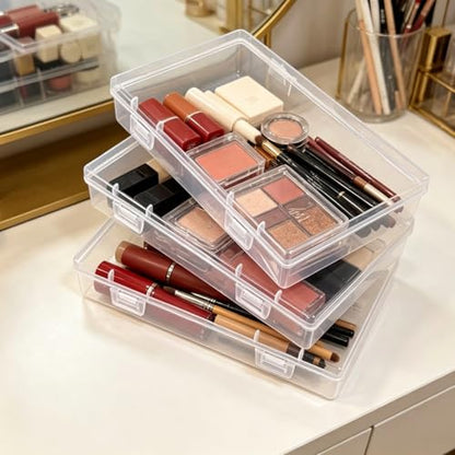 6 Pieces Rectangular Empty Mini Clear Plastic Organizer Box | 155 x 92 x 30 mm, Hinged Lids, For Small Items, Craft Projects - size: 155 x 92 x 30 mm