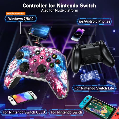 Switch Controllers for Nitendo Switch/Lite/OLED, 1200mAh Wireless Switch Pro Controller, 10 Colors Light & Cool Nebula Design, Switch Turbo controller with Vibration/Motion Control/Turbo/Gyro/Wake up - color: Multi
