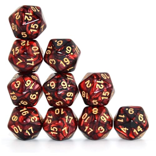 SmartDealsPro 10-Pack 20 Sided Dice D20 Polyhedral Dice for DND RPG MTG Table Game (Black-Red) - color: Black-red