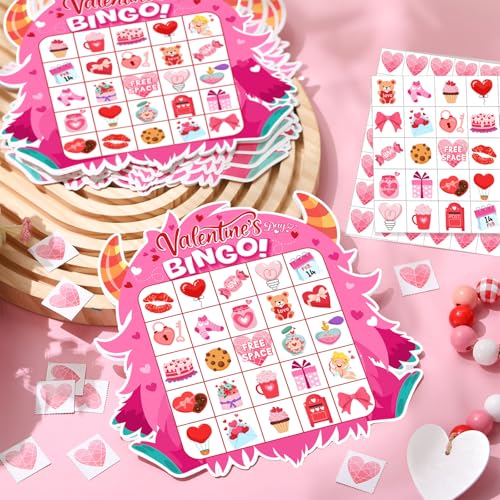 Blosssound Valentine's Day Bingo Game for Kids - Monster Theme Valentines Bingo Cards for 24 Players School Classroom Activities Fun Valentine Party Favors Games for Children Teacher Supplies - style: Valentine's Day