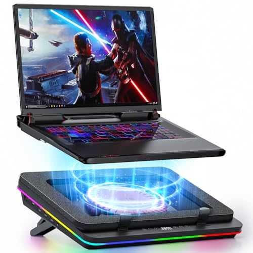 IETS GT600 RGB Laptop Cooling Pad Equipped with Gigantic Turbo-Fan（5.5inch Diameter）,Sealed Foam for Rapid Cooling Gaming Laptop,14.1-19.3 inch Laptop Cooler with 3-Port USB Hub,Dust Filter - color: V2(RGB+HUB)