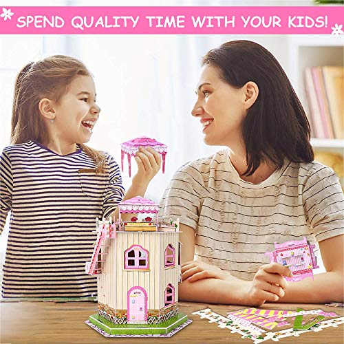 Rooftop Romance 3D Puzzle Dollhouse for Girls - Easy to Assemble 3-D Miniature Doll House Building Kit with LED Light for Kids - Educational Paper Jigsaw Puzzles - Perfect Craft Toys Gift - 101 Pcs - style: Daily