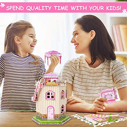 Rooftop Romance 3D Puzzle Dollhouse for Girls - Easy to Assemble 3-D Miniature Doll House Building Kit with LED Light for Kids - Educational Paper Jigsaw Puzzles - Perfect Craft Toys Gift - 101 Pcs - style: Daily