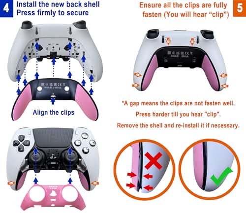 Repair Front & Back Cover for PS5 for DualSense Edge Controller, Replacement Shell with Soft CD Rubber Grip, Snap-On Design to Fix Peeling & Yellowing, Pink 1 PC s Players