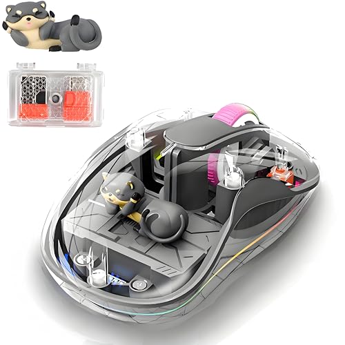 elec Space Cute Wireless USB C Mouse - Bluetooth Triple Mode Rechargeable Cartoon Mouse for Laptops, iPads & MacBook Air/Pro - Silent Operation, Portable Design, Unique Magnetic Character (Grey) - color: grey