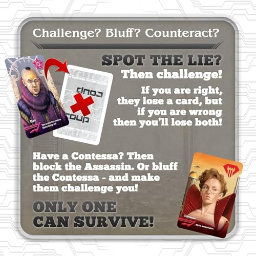 Coup Card Game by Indie Boards & Cards | Fast Bluffing and Social Deduction Strategy | Hidden Roles, Deception, and Player Interaction | Quick 15-Minute Game for 2–6 Players | Adults, Teens, Families - style: Coup (Base Game)