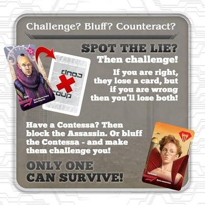Coup Card Game by Indie Boards & Cards | Fast Bluffing and Social Deduction Strategy | Hidden Roles, Deception, and Player Interaction | Quick 15-Minute Game for 2–6 Players | Adults, Teens, Families - style: Coup (Base Game)