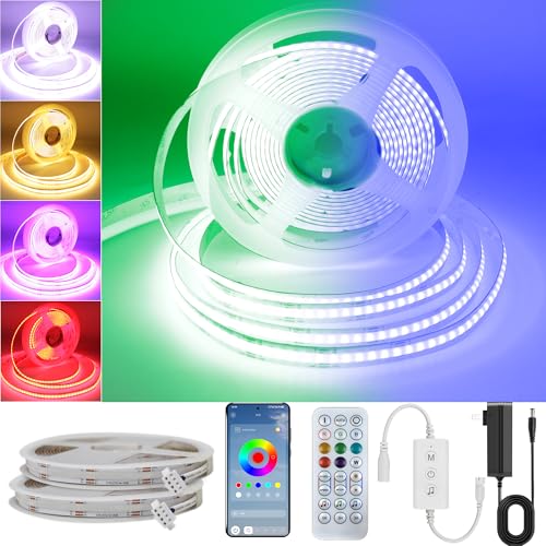 Pandery RGB COB LED Strip Light,DC24V 576leds/m Music Synchronized Color Change APP and Bluetooth Remote Control 32.8FT/2x5M,Indoor RGB COB Strip Light for Bedroom,Game Room,Bar,Party - size: 32.8FT