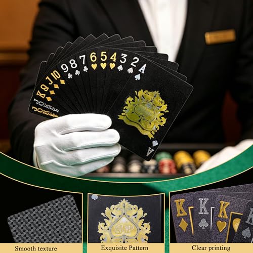 ACELION Waterproof Playing Cards, Plastic Playing Cards, Deck of Cards, Gift Poker (Black Diamond Cards) - color: Black