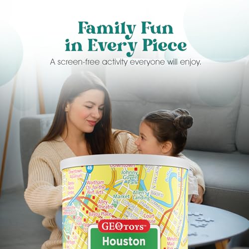 Geotoys Houston Mini City Puzzle - 100 Piece Puzzles for Kids and Adults in Portable Can, 13" x 10" Educational Travel Puzzle for Ages 7 and Up - Mini Puzzles to Learn & Explore Geography - style: Houston