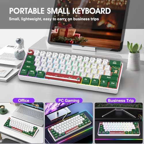 Snpurdiri 60% Wired Gaming Keyboard, RGB Backlit Small Ultra-Compact 61 Keys 60 Percent Gaming Keyboard for PC/Mac Gamer, Typist, Travel, Easy to Carry on Business Trip(Red Green White) - color: Red Green White