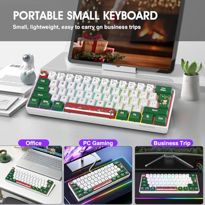 Snpurdiri 60% Wired Gaming Keyboard, RGB Backlit Small Ultra-Compact 61 Keys 60 Percent Gaming Keyboard for PC/Mac Gamer, Typist, Travel, Easy to Carry on Business Trip(Red Green White) - color: Red Green White