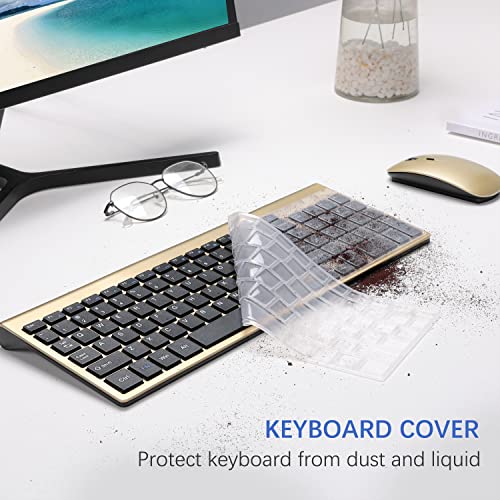 Wireless Keyboard and Mouse Ultra Slim Combo, TopMate 2.4G Silent Compact USB 2400DPI Mouse and Scissor Switch Keyboard Set with Cover, Batteries Included, for PC/Laptop/Windows/Mac - Gold Black - color: Gold Black