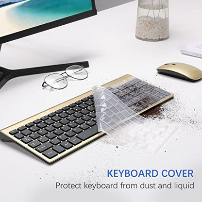 Wireless Keyboard and Mouse Ultra Slim Combo, TopMate 2.4G Silent Compact USB 2400DPI Mouse and Scissor Switch Keyboard Set with Cover, Batteries Included, for PC/Laptop/Windows/Mac - Gold Black - color: Gold Black