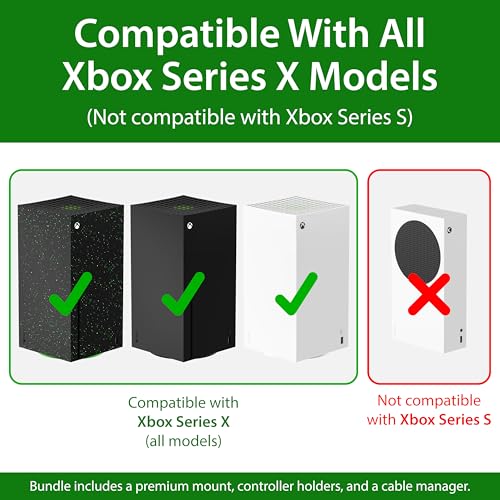 TotalMount for Xbox Series X – Pro Bundle (Mount and 3 Controller Holders) | Designed in USA – Wall Mount Secures Each Side to Prevent Falls – Damper Minimizes Fan Rattling During Gaming - size: Large Bundle: Wall Mount and 3 Controller Holders