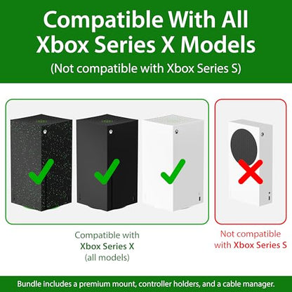 TotalMount for Xbox Series X – Pro Bundle (Mount and 3 Controller Holders) | Designed in USA – Wall Mount Secures Each Side to Prevent Falls – Damper Minimizes Fan Rattling During Gaming - size: Large Bundle: Wall Mount and 3 Controller Holders