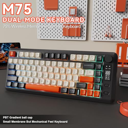 ZIYOU LANG M75 Wireless Gaming Keyboard, RGB Backlit Rechargeable 2000mAh Battery, Small Membrane But Mechanical Feel Keyboard with Smart Display & Knob, PBT Gradient keycaps for PC, MAC - Shimmer - color: Shimmer