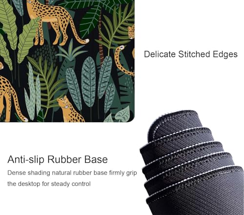 Leopard Jungle Animal Tropical Leaves Large Gaming Mouse Pad with Stitched Edges, Desk Pad Extended Keyboard Mat, Non-Slip Rubber Base Mousepads for Laptop, Office, Home, 31.5X11.8 inch - color: Leopard Jungle Animal Tropical Leaves