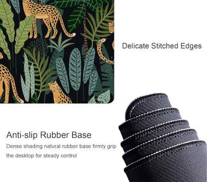 Leopard Jungle Animal Tropical Leaves Large Gaming Mouse Pad with Stitched Edges, Desk Pad Extended Keyboard Mat, Non-Slip Rubber Base Mousepads for Laptop, Office, Home, 31.5X11.8 inch - color: Leopard Jungle Animal Tropical Leaves