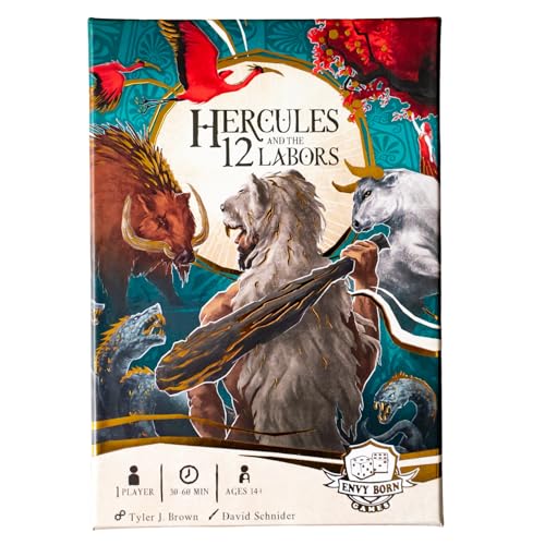 Envy Born Games Hercules and the 12 Labors – Solo Card & Dice Game | Mythology Strategy Adventure | Complete Epic Quests, Battle Monsters & Unlock Godhood | Immersive Board Game for Adults & Teens