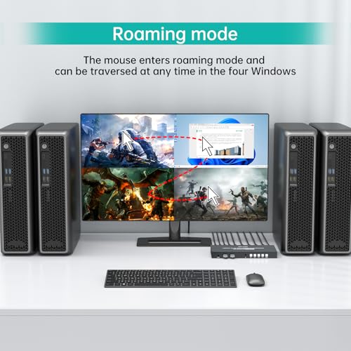 MT-VIKI HDMI KVM Multiviewer w/Audio, 4K@30Hz Quad-View HDMI Multiviewer, Support Keyboard Hotkey/Mouse-Crossing Switching, PIP POP - size: 4x1 w/ Mouse Crossing