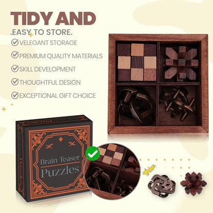Brain Teaser Puzzles for Adults Teens - Brain Teaser Puzzles with Wooden Box 3D Puzzle Game Toys for Adults Teens - Unlock Interlocking Brain Teaser Puzzle Adults Teens IQ Education Smart Toys - color: Style D