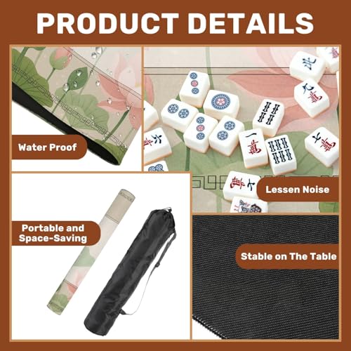 Mahjong Mat 31.5" x 31.5" Lotus Flowers Dragonflies Non-Slip Noise Reduction Mahjong Tiles Table Cover for Dominoes Poker Card Board and Tile Games - color: Color8
