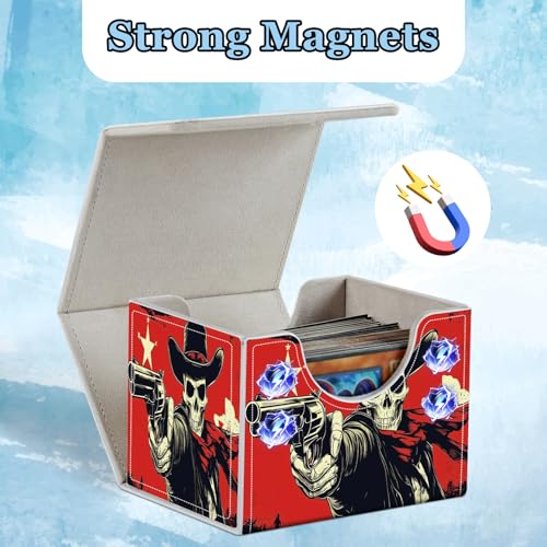 Commander Deck Box for Trading Cards - Fits 100+ Double Sleeved Cards, PU Leather MTG TCG Storage Case with Strong Magnetic Closure, Cowboy Skeleton - color: Cowboy Skeleton