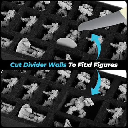 Madcat Miniature Storage Carrying Figure Case - 32 Slot Figurine Minature Carrying Case with 2 Foam Layer for Miniatures Compatible with 40k, DND & More (blue) - color: blue