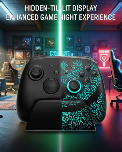 Switch 2 Pro Controller Wireless with Charging Dock, Hall Effect Controller for Switch 2/Switch/OLED/Steam Deck, Luminex Bluetooth Controles with Hidden Glow LED, One-Button Wake-Up, Back Paddles - color: 초록색.